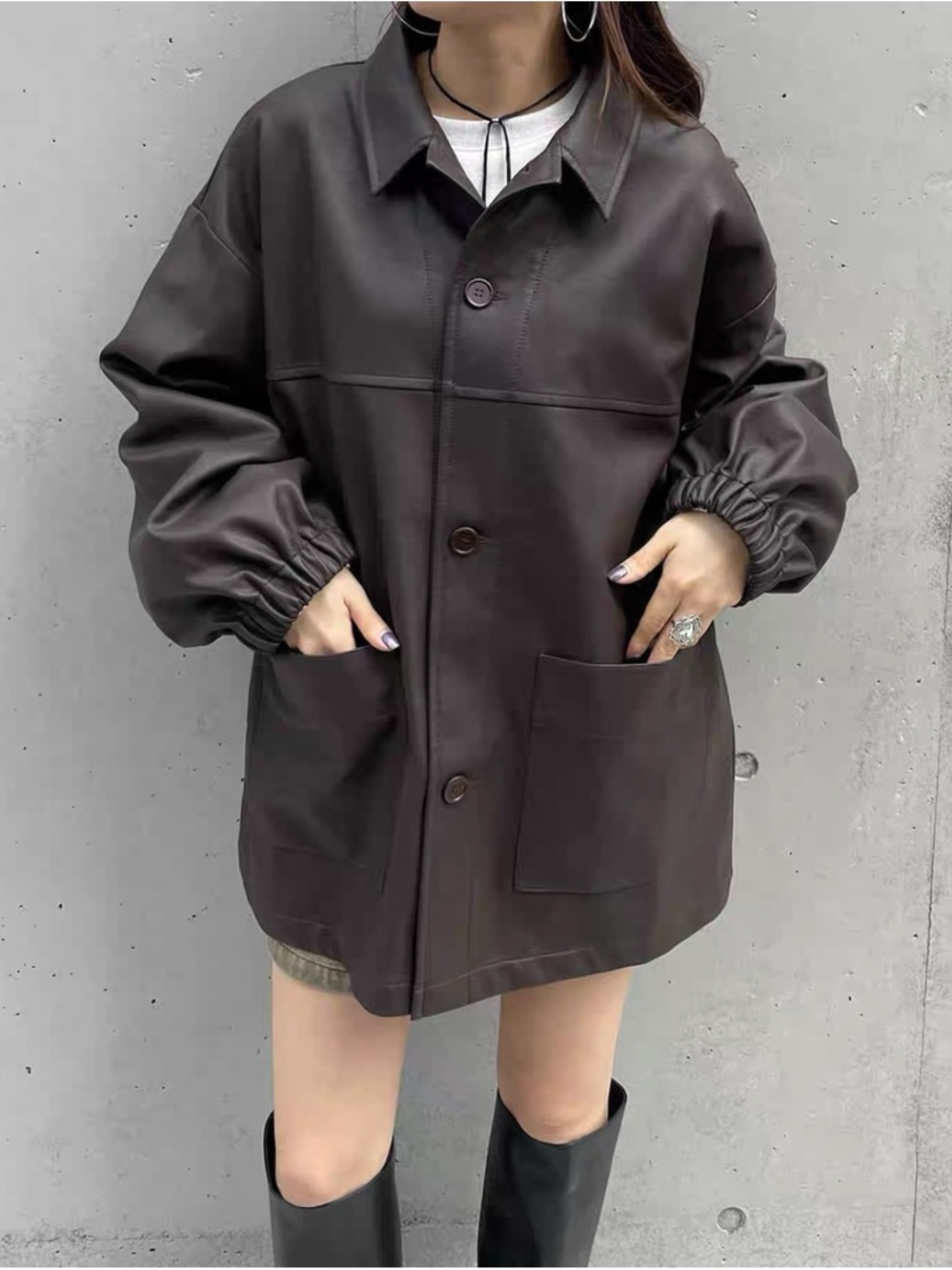 Women’s Dark Brown Oversized Button Jacket